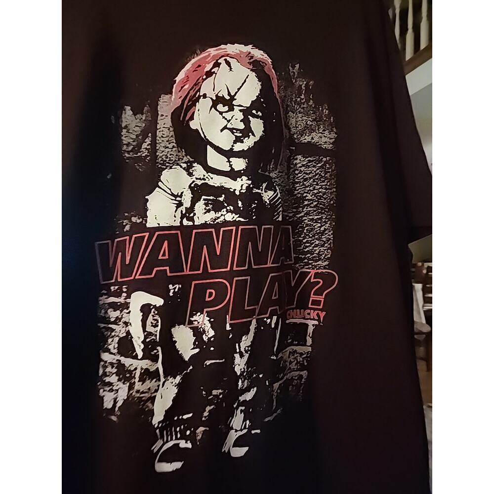 New Chucky Childs Play Wanna‎ Play 1988 Black Vintage Throwback T-Shirt 2XL A131